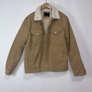 Bershka Corduroy Sherpa Jacket Women Size XL Beige Trucker Cozy Lined